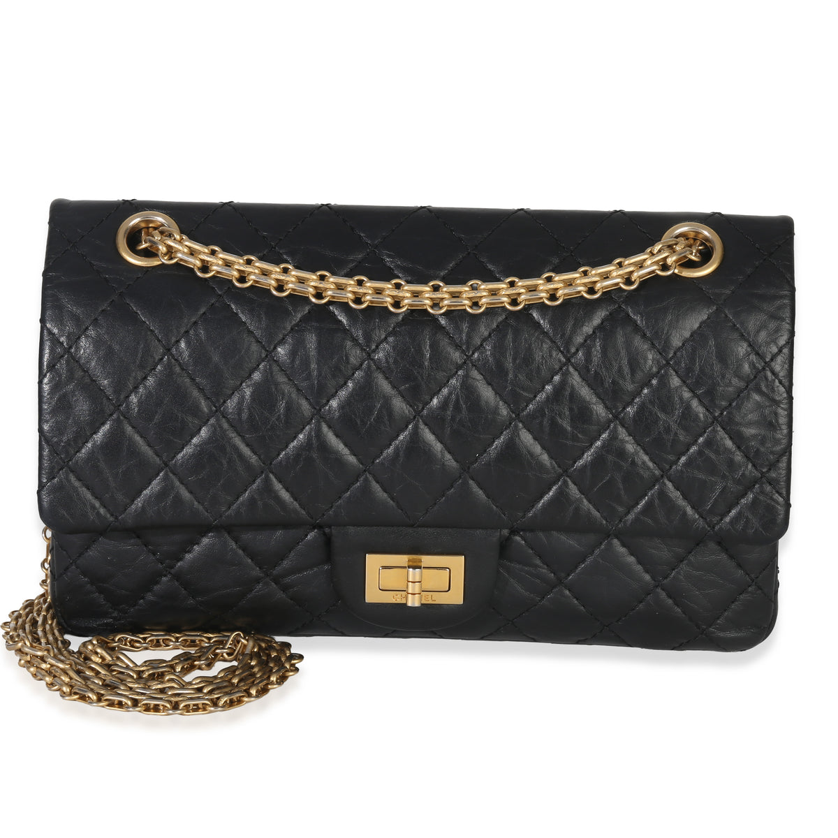 Chanel Black Quilted Aged Calfskin 2.55 Reissue 225 Flap Bag Handbag fv