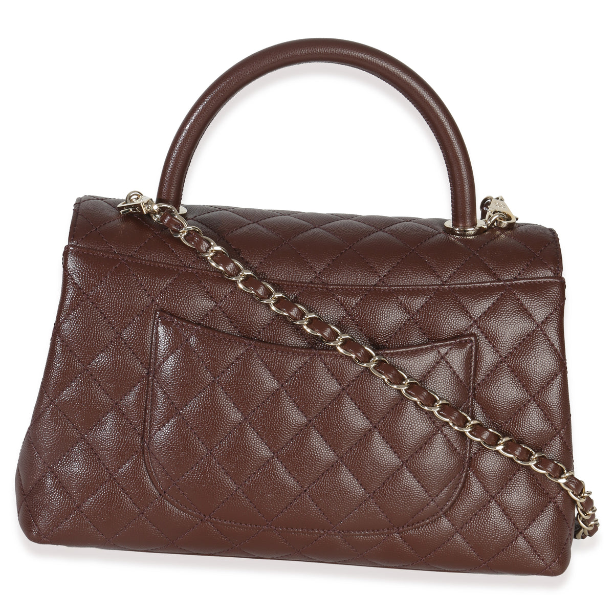 Chanel Marron Quilted Caviar Large Coco Top Handle Bag Handbag bv