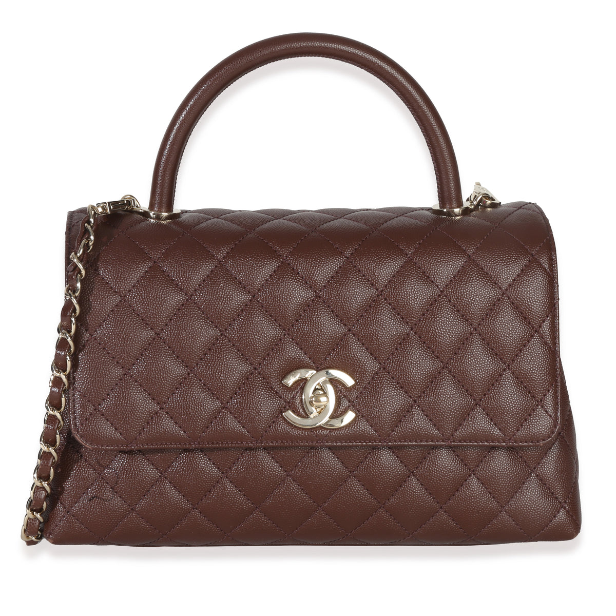 Chanel Marron Quilted Caviar Large Coco Top Handle Bag Handbag fv