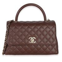 Chanel Marron Quilted Caviar Large Coco Top Handle Bag Handbag fv