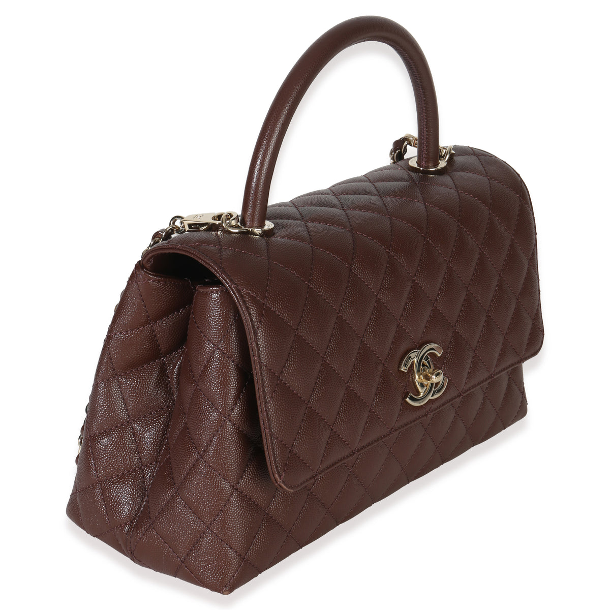 Chanel Marron Quilted Caviar Large Coco Top Handle Bag Handbag pv