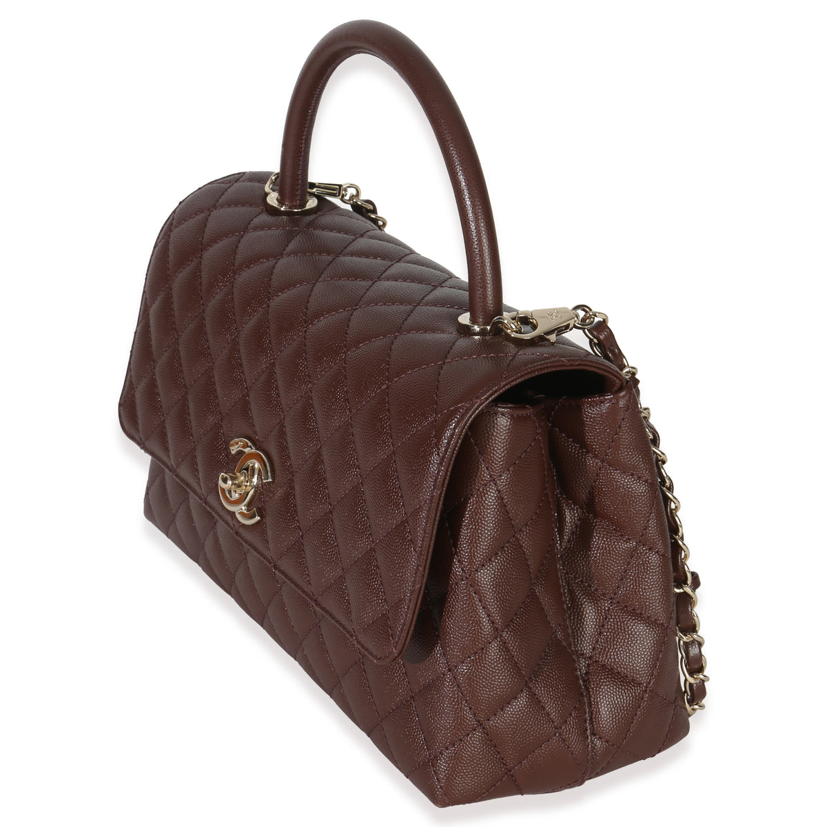 Chanel Marron Quilted Caviar Large Coco Top Handle Bag Handbag sv