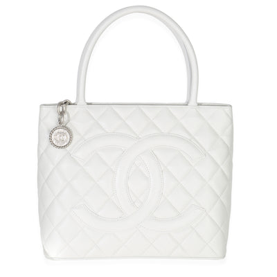 Chanel Vintage White Quilted Caviar Medallion Tote Handbag id