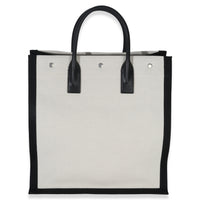 Saint Laurent Beige Linen North South Rive Gauche Tote Handbag bv