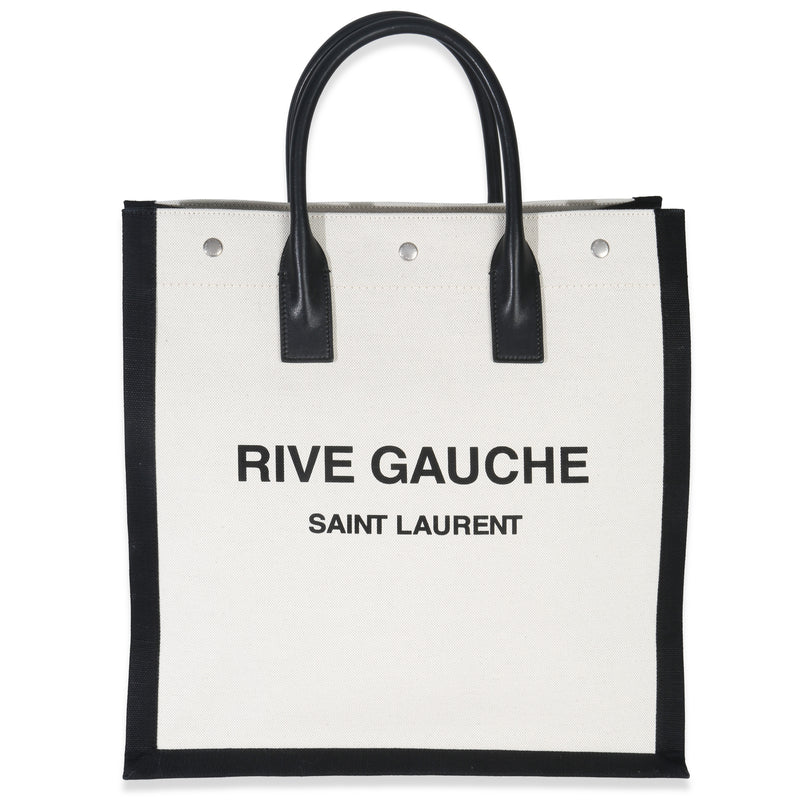 Saint Laurent Beige Linen North South Rive Gauche Tote Handbag fv