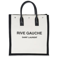 Saint Laurent Beige Linen North South Rive Gauche Tote Handbag fv