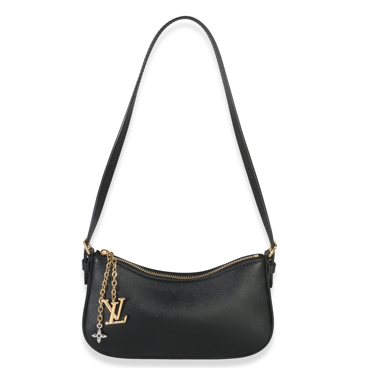 Louis Vuitton Black Calfskin Pochette LV Bloom Handbag fv