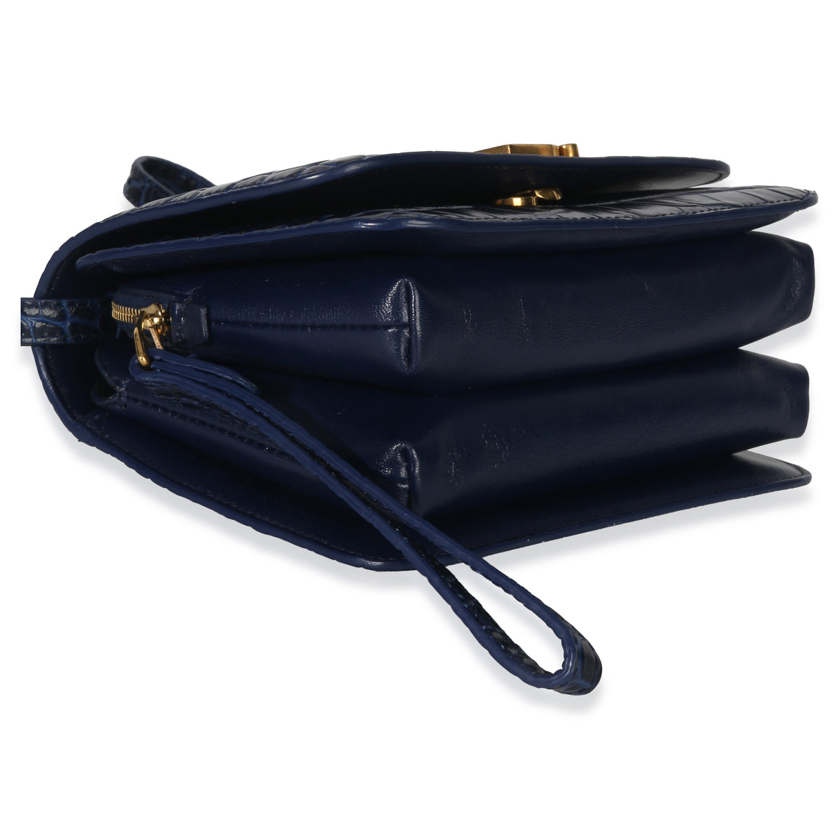 Balenciaga B. Navy Croc Small Shoulder Bag Handbag clasp
