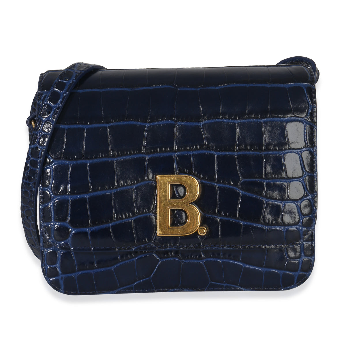 Balenciaga B. Navy Croc Small Shoulder Bag Handbag fv