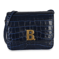 Balenciaga B. Navy Croc Small Shoulder Bag Handbag fv