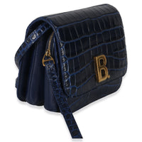 Balenciaga B. Navy Croc Small Shoulder Bag Handbag pv