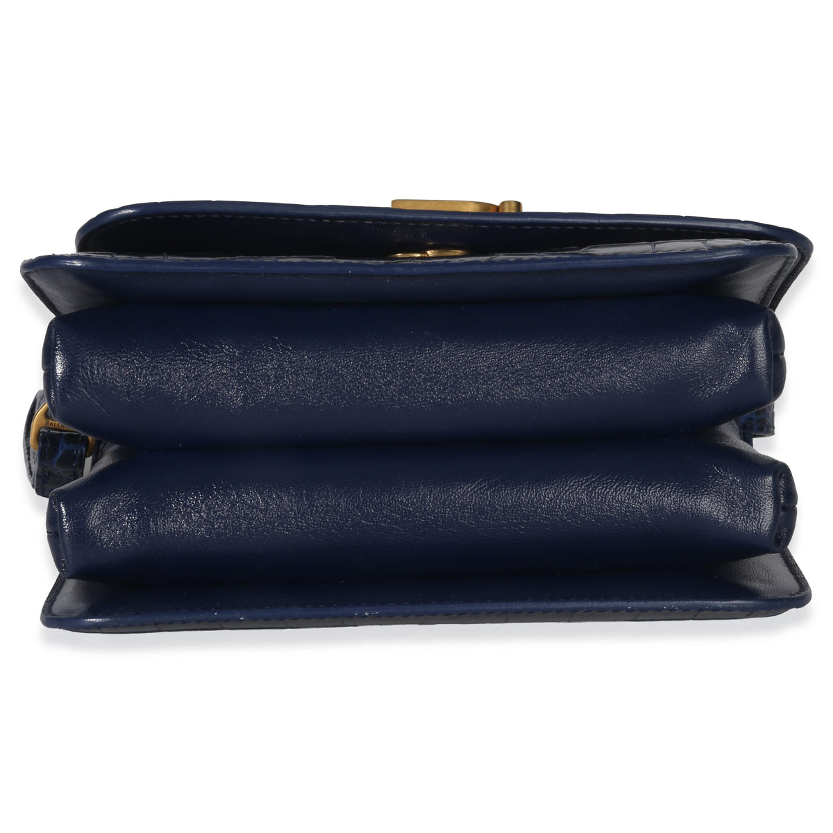 Balenciaga B. Navy Croc Small Shoulder Bag Handbag stamp