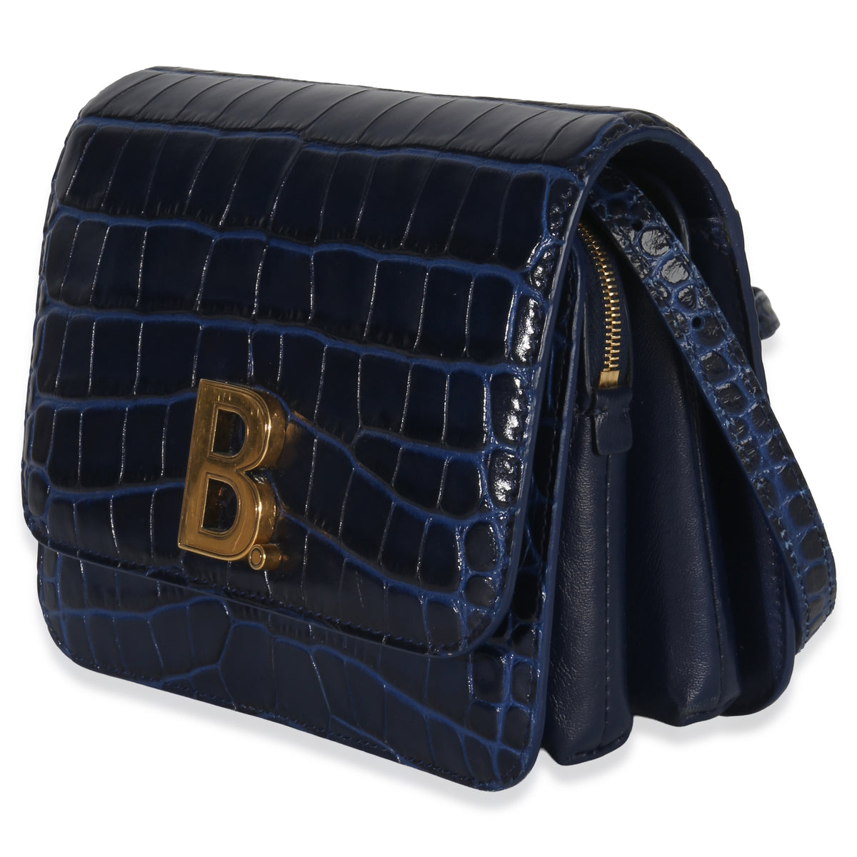 Balenciaga B. Navy Croc Small Shoulder Bag Handbag sv