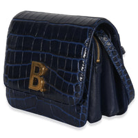 Balenciaga B. Navy Croc Small Shoulder Bag Handbag sv