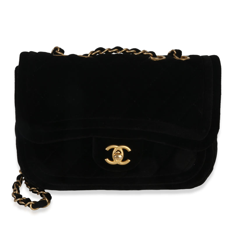 Chanel Black Quilted Velvet Double Frame Mini Flap Bag Handbag id