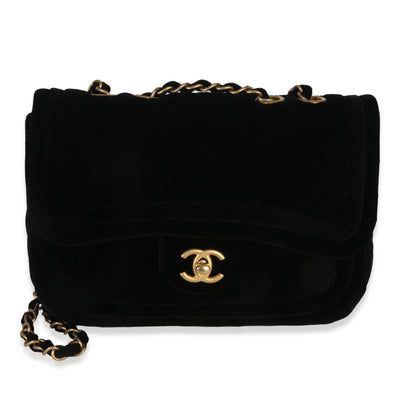 Chanel Black Quilted Velvet Double Frame Mini Flap Bag Handbag id