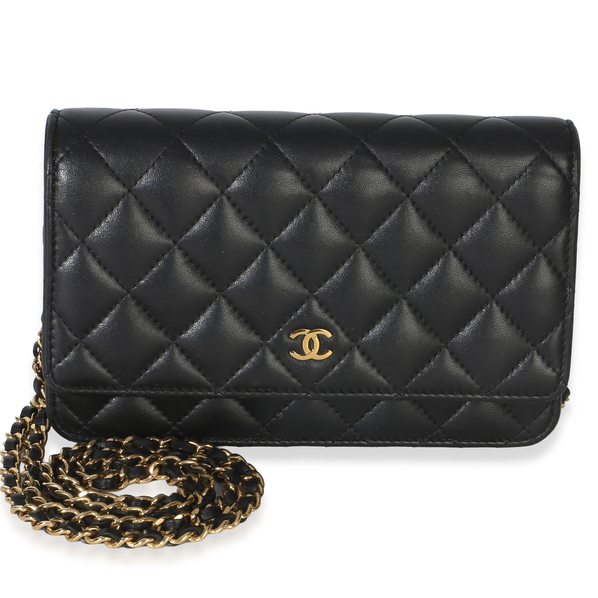 Chanel Black Quilted Lambskin Classic Wallet On Chain Handbag fv