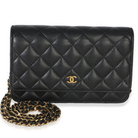 Chanel Black Quilted Lambskin Classic Wallet On Chain Handbag fv