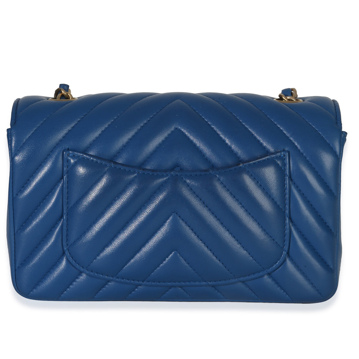 Chanel Blue Lambskin Chevron Mini Rectangular Flap Bag Handbag bv