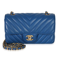 Chanel Blue Lambskin Chevron Mini Rectangular Flap Bag Handbag fv
