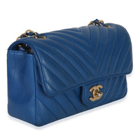 Chanel Blue Lambskin Chevron Mini Rectangular Flap Bag Handbag pv