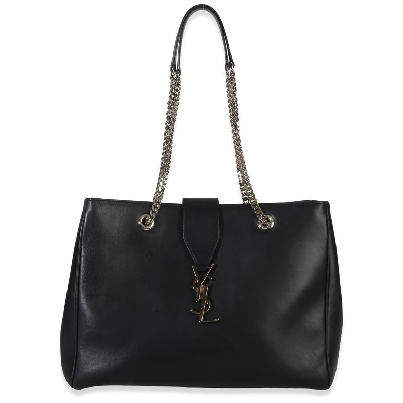 Saint Laurent Black Smooth Leather Cassandre Tote Bag Handbag fv