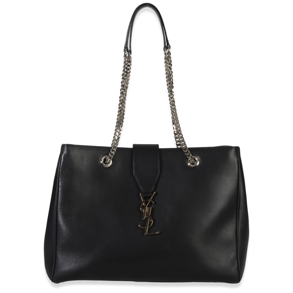Saint Laurent Black Smooth Leather Cassandre Tote Bag Handbag fv