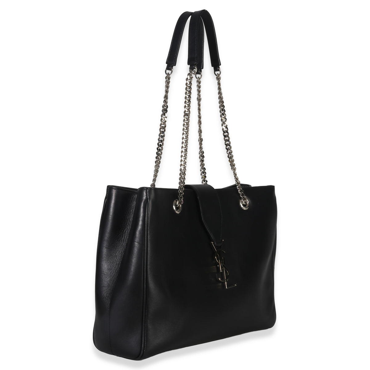 Saint Laurent Black Smooth Leather Cassandre Tote Bag Handbag pv