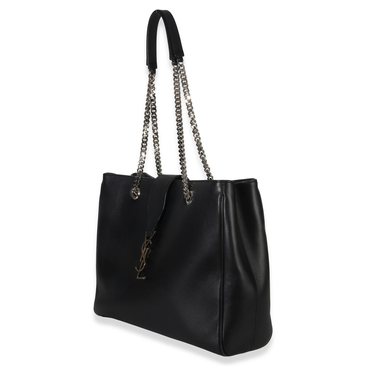 Saint Laurent Black Smooth Leather Cassandre Tote Bag Handbag sv