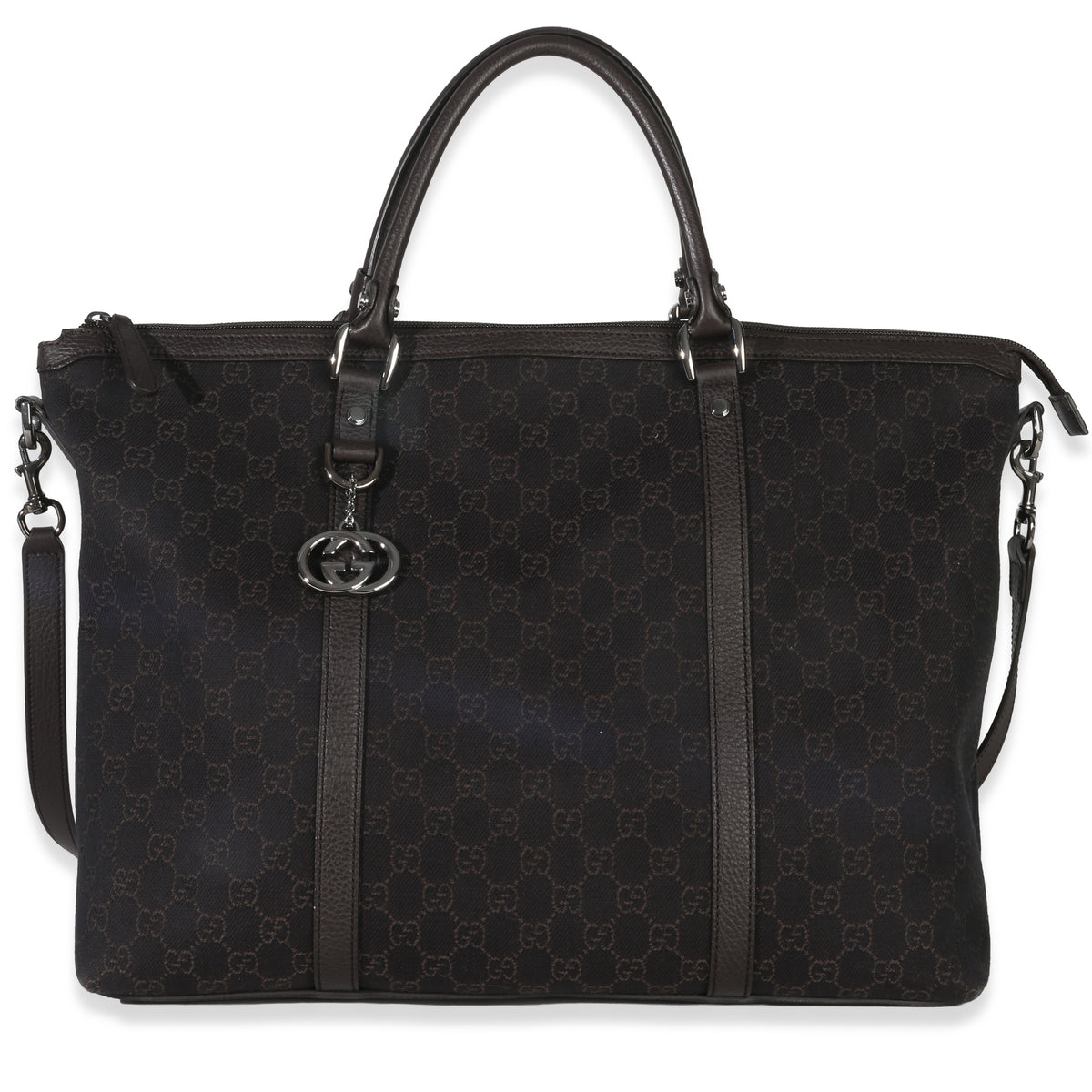 Gucci Brown GG Supreme Canvas Medium GG Charm Tote Handbag fv