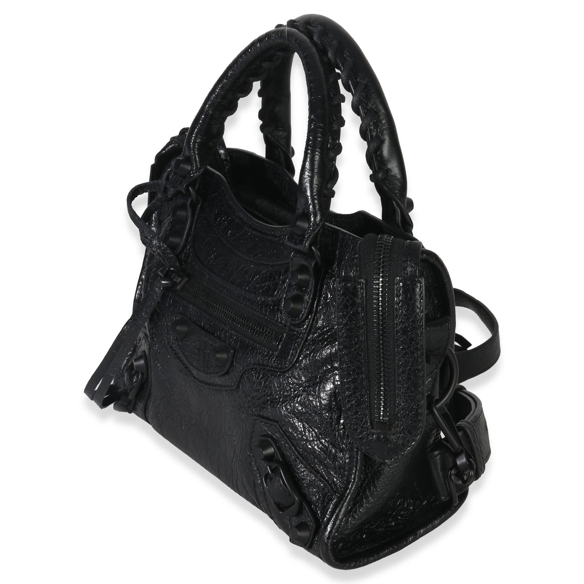 Balenciaga Black Agneau Classic Hardware Mini City Bag Handbag bv