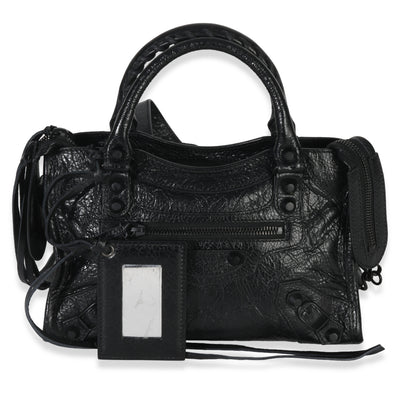 Balenciaga Black Agneau Classic Hardware Mini City Bag Handbag fv