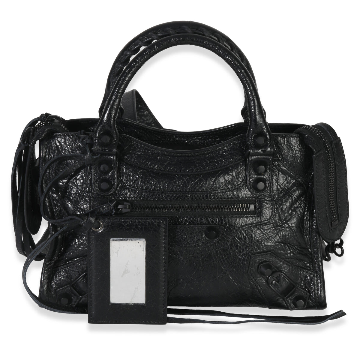 Balenciaga Black Agneau Classic Hardware Mini City Bag Handbag fv