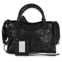 Balenciaga Black Agneau Classic Hardware Mini City Bag Handbag fv