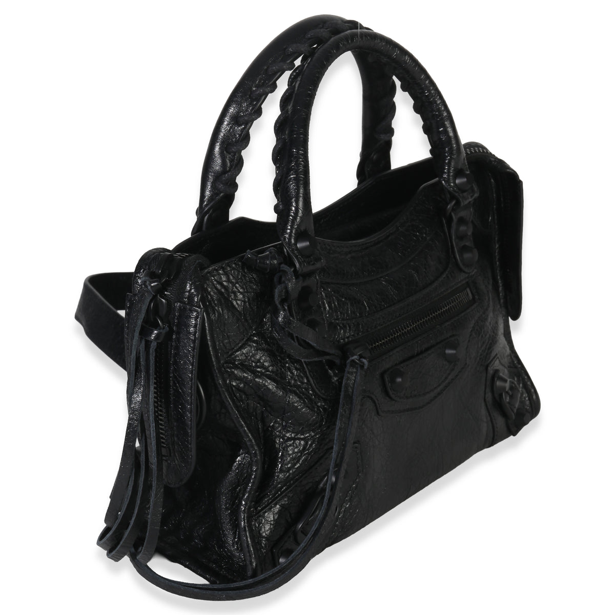 Balenciaga Black Agneau Classic Hardware Mini City Bag Handbag pv