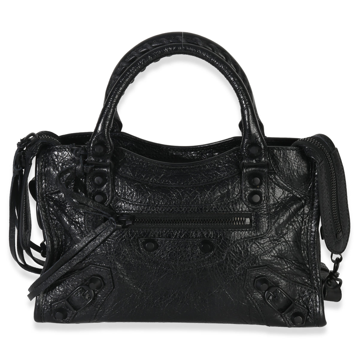Balenciaga Black Agneau Classic Hardware Mini City Bag Handbag sv