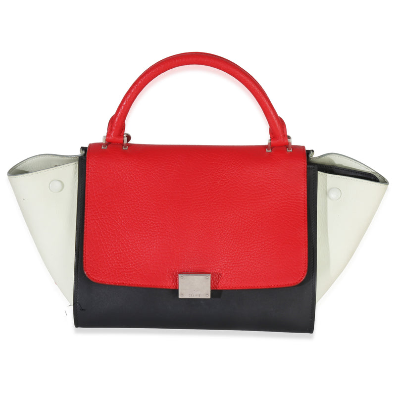 Celine Red Black White Grained Calfskin Small Trapeze Bag Handbag fv