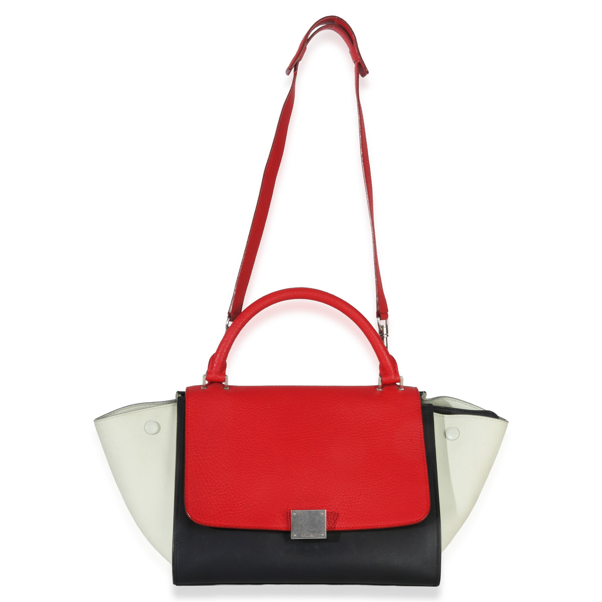 Celine Red Black White Grained Calfskin Small Trapeze Bag Handbag av