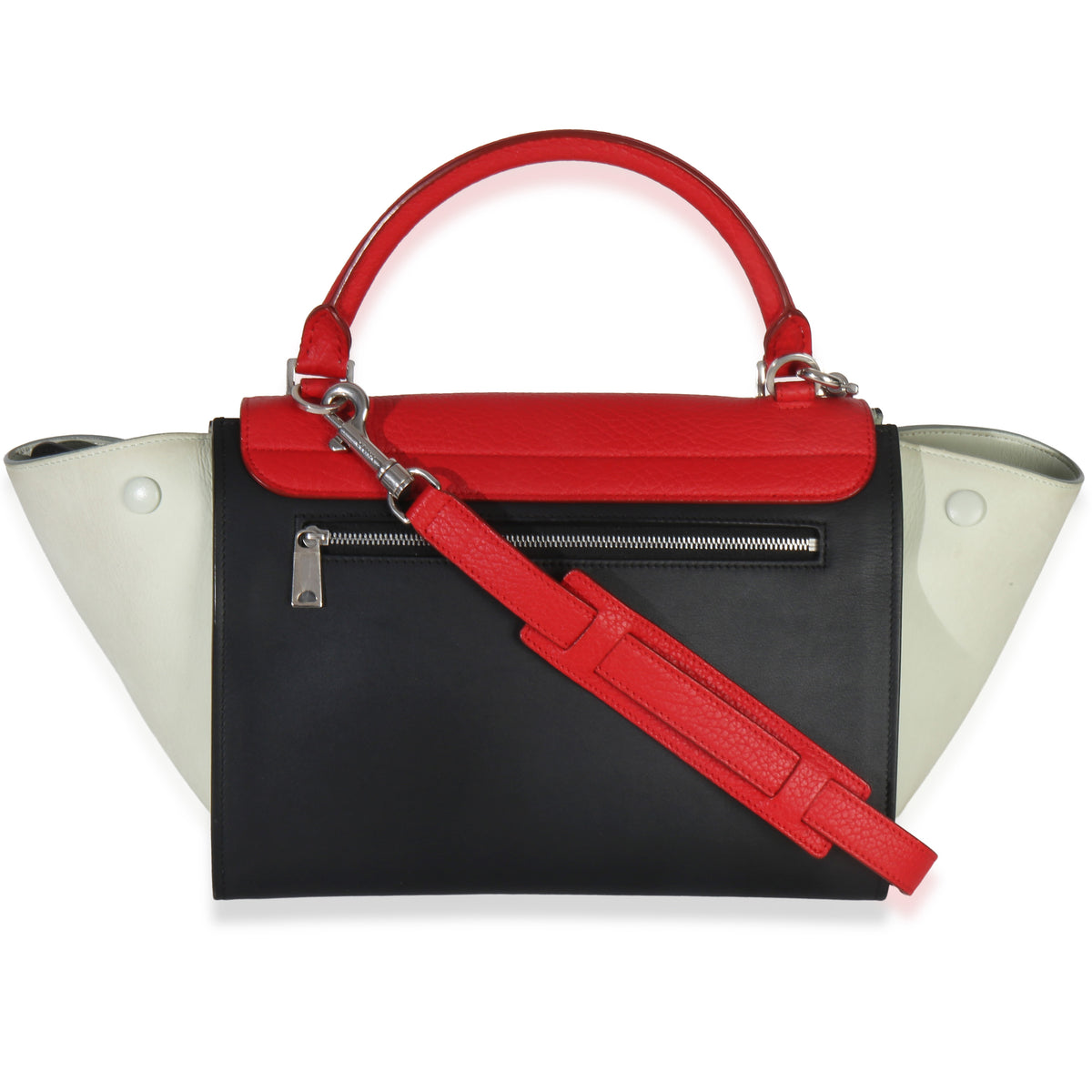 Celine Red Black White Grained Calfskin Small Trapeze Bag Handbag bv