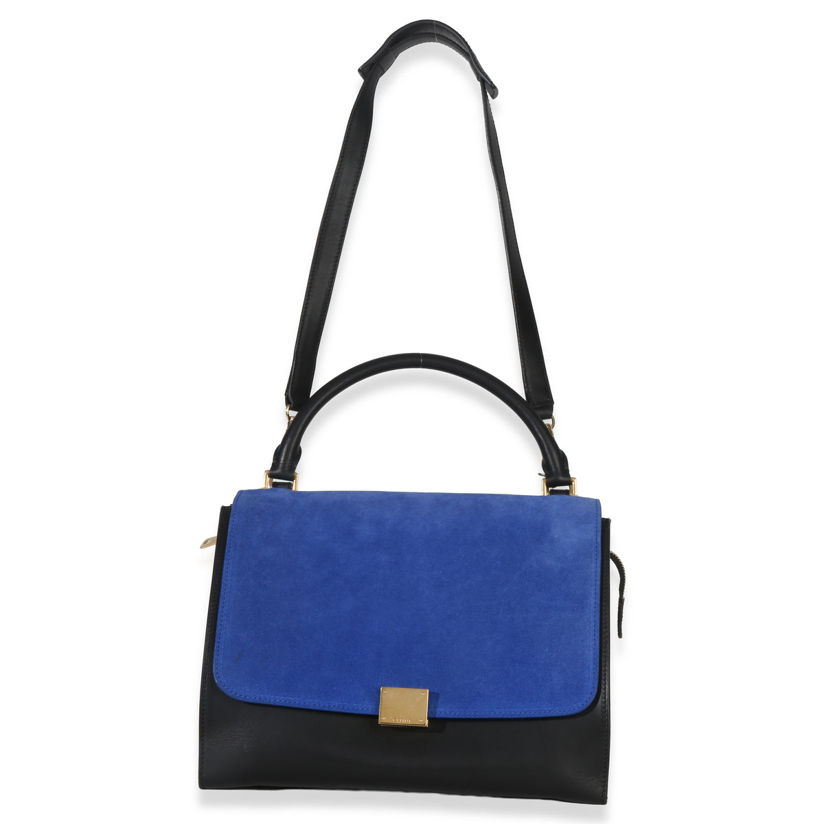Celine Blue Black Cream Suede Grained Calfskin Small Trapeze Bag Handbag av