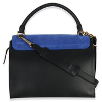 Celine Blue Black Cream Suede Grained Calfskin Small Trapeze Bag Handbag bv