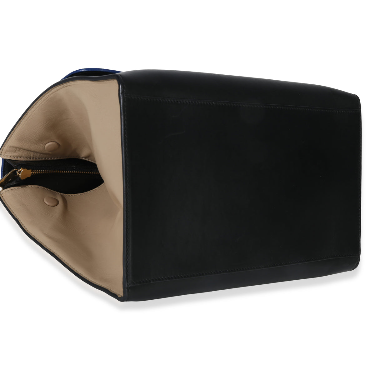 Celine Blue Black Cream Suede Grained Calfskin Small Trapeze Bag Handbag clasp