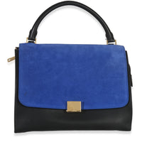 Celine Blue Black Cream Suede Grained Calfskin Small Trapeze Bag Handbag fv