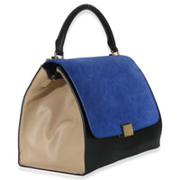 Celine Blue Black Cream Suede Grained Calfskin Small Trapeze Bag Handbag pv