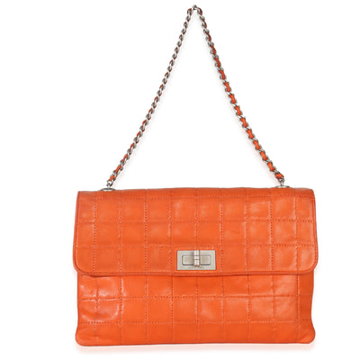 Chanel Orange Quilted Lambskin Chocolate Bar Mademoiselle Flap Handbag id