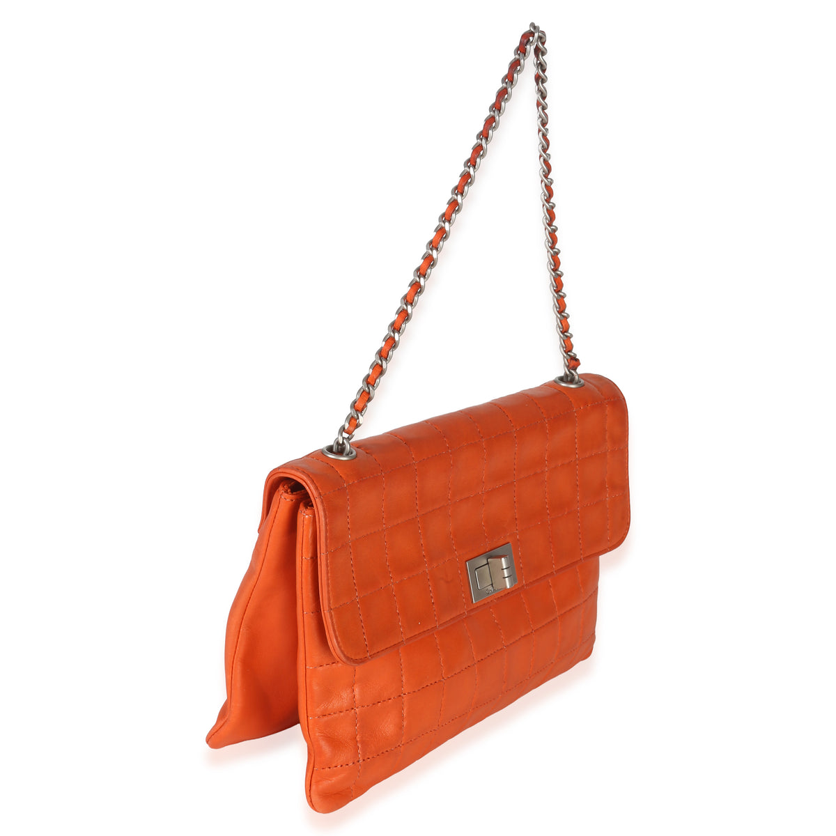 Chanel Orange Quilted Lambskin Chocolate Bar Mademoiselle Flap Handbag pv