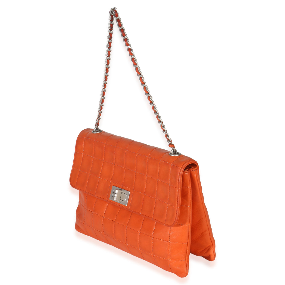 Chanel Orange Quilted Lambskin Chocolate Bar Mademoiselle Flap Handbag sv