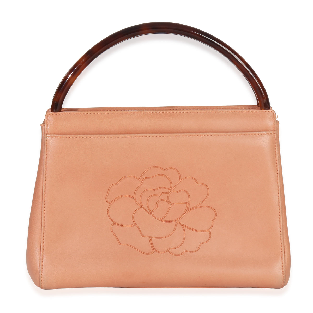 Chanel Vintage Pink Lambskin Camellia Tortoise Top Handle Bag Handbag id