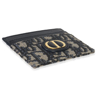 Christian Dior Navy Oblique Logo Card Holder Wallet clasp