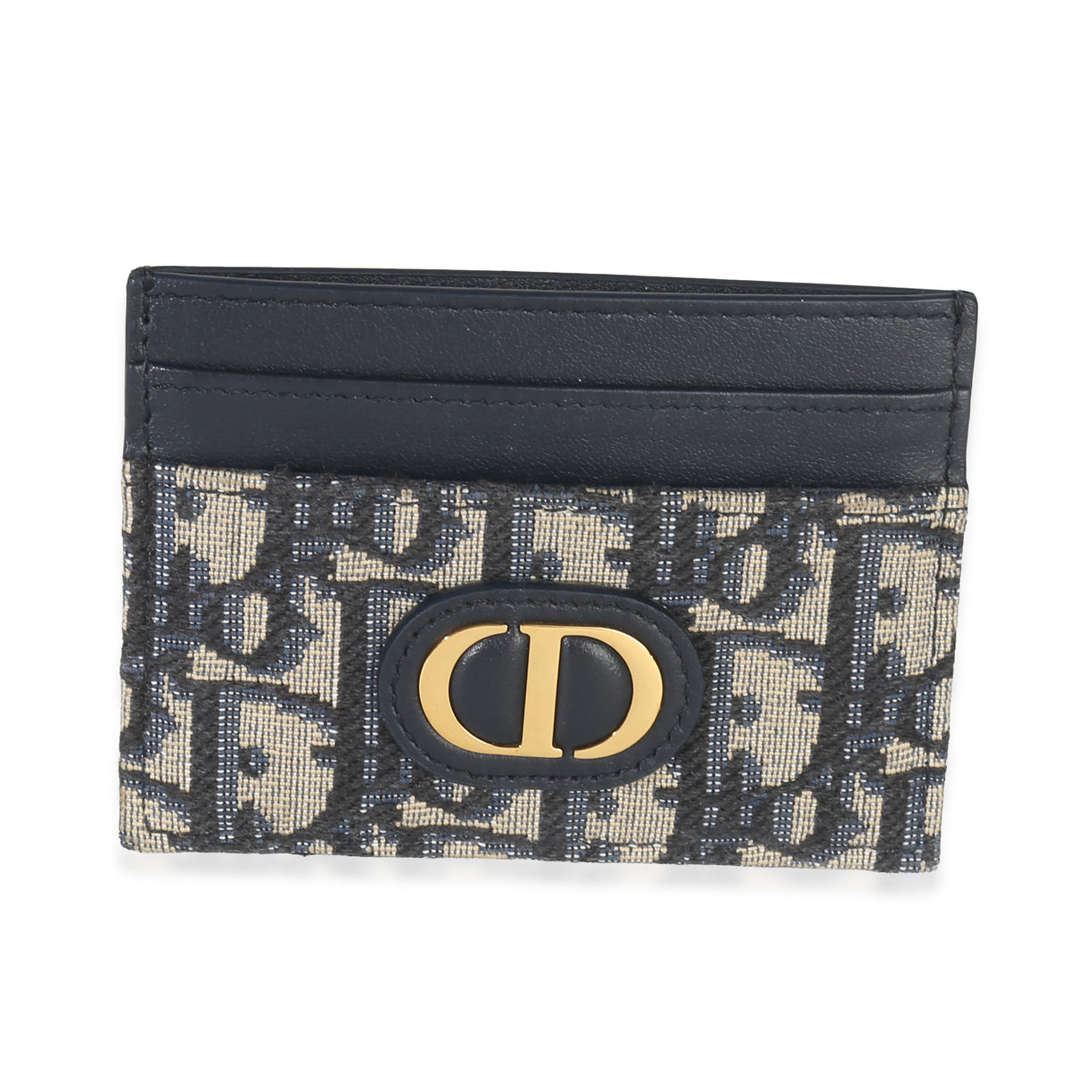 Christian Dior Navy Oblique Logo Card Holder Wallet fv